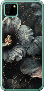 Чехол на Huawei Y5p Черные цветы 6031t-1936 (Серый)