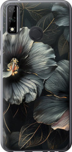 Чохол на Huawei Y8s Чорні квіти 6031u-2027 (Сірий)