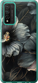 Чехол на Huawei Honor 10X Lite Черные цветы 6031u-2198 (Серый)