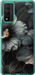 Чехол на Huawei Honor 10X Lite Черные цветы 6031u-2198 (Серый)