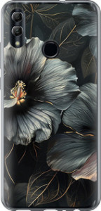Чехол на Huawei Honor 10 Lite Черные цветы 6031u-1618 (Серый)