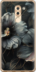 Чехол на Huawei Honor 6X Черные цветы 6031u-460 (Серый) для Huawei Mate 9 Lite