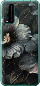 Чехол на Huawei Honor Play 4T Pro Черные цветы 6031u-1914 (Серый)