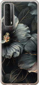 Чехол на Huawei P Smart 2021 Черные цветы 6031u-2100 (Серый)