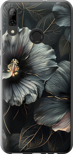 Чехол на Huawei P Smart 2019 Черные цветы 6031t-1634 (Серый)