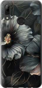 Чехол на Huawei P Smart 2019 Черные цветы 6031t-1634 (Серый)