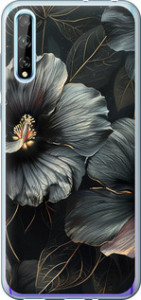 Чехол на Huawei P Smart S Черные цветы 6031u-1813 (Серый)