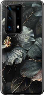 Чехол на Huawei P40 Pro Plus Черные цветы 6031u-1917 (Серый)