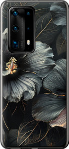 Чехол на Huawei P40 Pro Plus Черні квіти 6031u-1917 (Сірий)