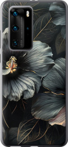 Чехол на Huawei P40 Pro Черные цветы 6031t-1839 (Серый)