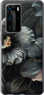 Чехол на Huawei P40 Pro Черные цветы 6031u-1839 (Серый)