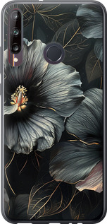 Чехол на Huawei P40 Lite E Черные цветы 6031u-1875 (Серый)
