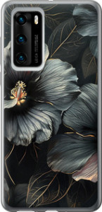 Чохол на Huawei P40 Чорні квіти 6031u-1840 (Сірий)