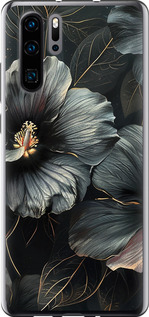 Чохол на Huawei P30 Pro Чорні квіти 6031t-1621 (Сірий)