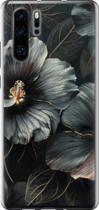 Чехол на Huawei P30 Pro Черные цветы 6031t-1621 (Серый)