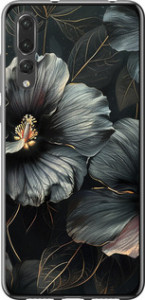 Чехол на Huawei P20 Pro Черные цветы 6031t-1470 (Серый)
