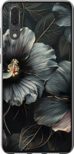 Чехол на Huawei P20 Черные цветы 6031u-1396 (Серый)