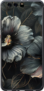 Чехол на Huawei P10 Plus Черные цветы 6031t-963 (Серый)