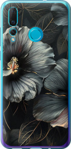 Чохол на Huawei Nova 4 Чорні квіти 6031u-1632 (Сірий)
