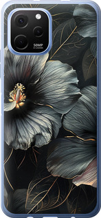 Чехол на Huawei Nova Y61 Черные цветы 6031u-2983 (Серый)