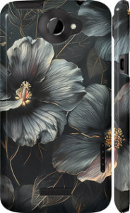 Чехол на HTC One X+ Черні квіти 6031c-69 (Сірий)