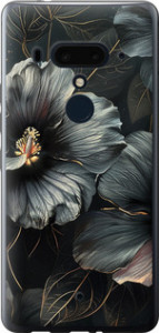 Чехол на HTC U12 Plus Черные цветы 6031u-1712 (Серый)