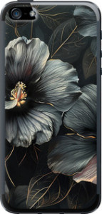 Чехол на iPhone 5 Черные цветы 6031t-18 (Серый) для iPhone SE