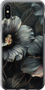 Чохол на iPhone X Чорні квіти 6031u-1050 (Сірий)