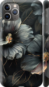 Чехол на iPhone 11 Pro Max Черные цветы 6031c-1723 (Серый)