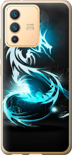 Чехол на Vivo V23 Бело-голубой огненный дракон 113u-2642 (Голубой)