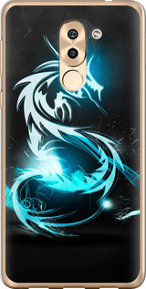 Чехол на Huawei Honor 6X Бело-голубой огненный дракон 113u-460 (Голубой)