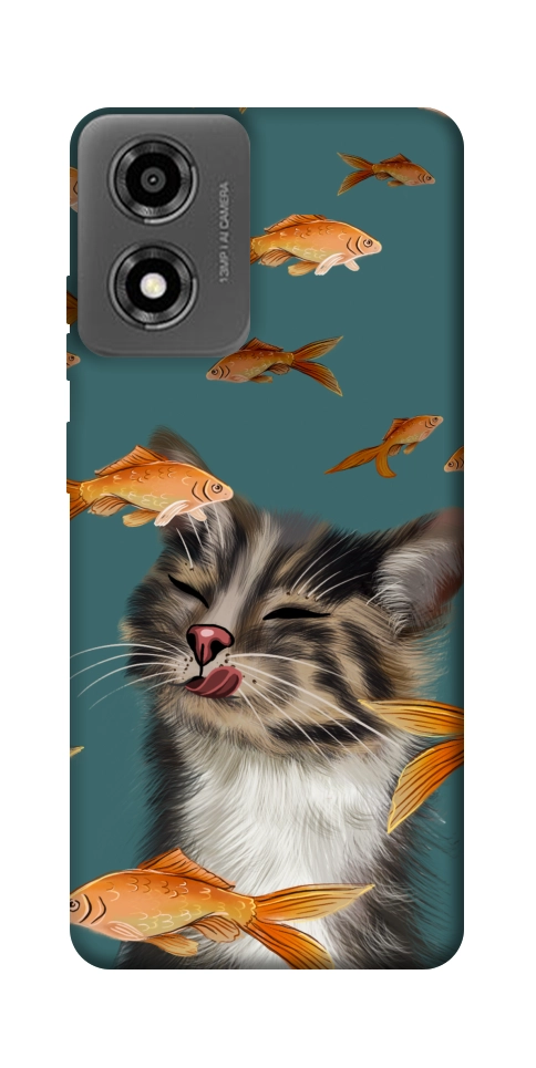 Чохол Cat with fish для Motorola Moto E14