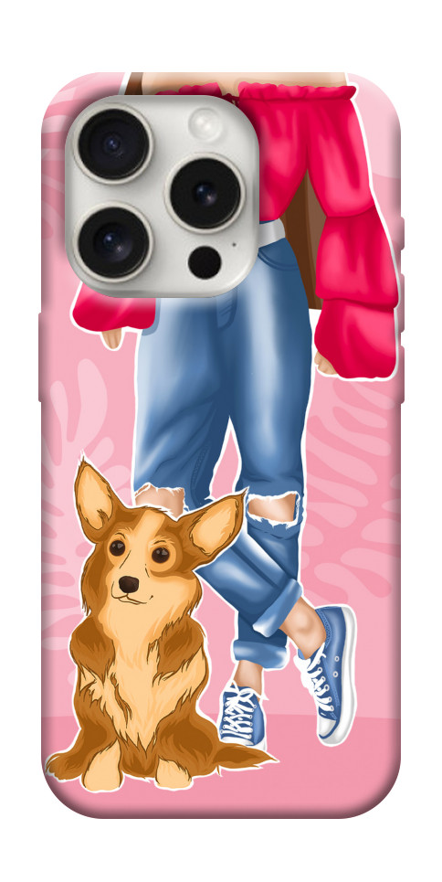 Чохол Girl and corgi для iPhone 16 Pro