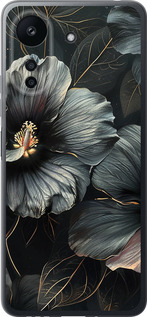 Чохол на Xiaomi Poco C65 Чорні квіти 6031u-3447 (Сірий)
