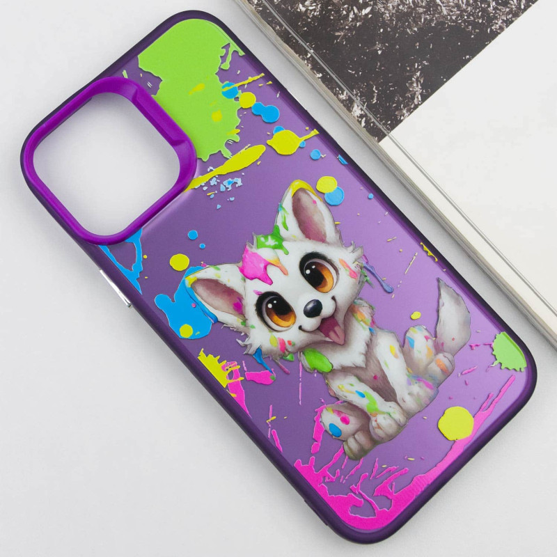 Фото TPU+PC чохол TakiTaki Graffiti magic glow на Apple iPhone 15 (6.1") (Cute wolf / Purple) в маназині vchehle.ua