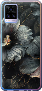 Чохол для Vivo V20 Чорні квіти (Сірий)