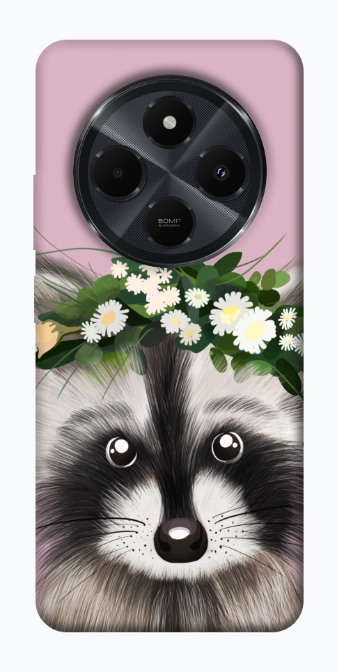 Чехол Raccoon in flowers для Xiaomi Redmi 14C