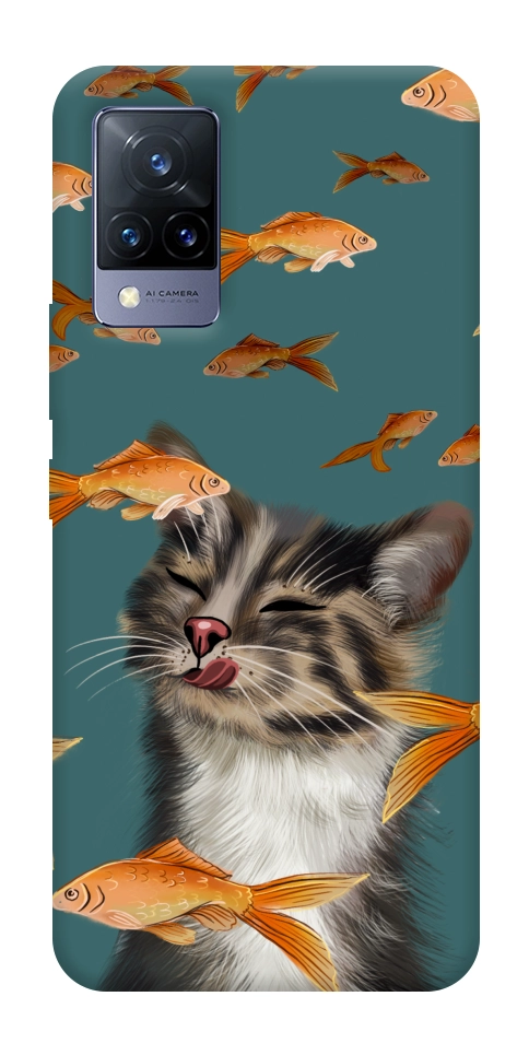 Чехол Cat with fish для Vivo V21