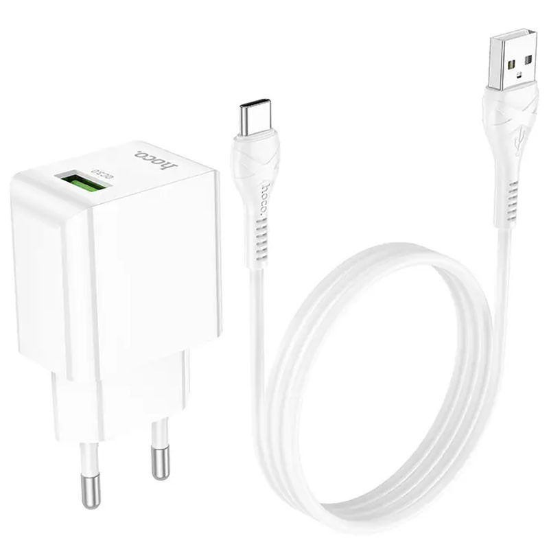 Купить СЗУ Hoco C98A QC3.0 (1USB/18W) + USB to Type-C (White) на vchehle.ua