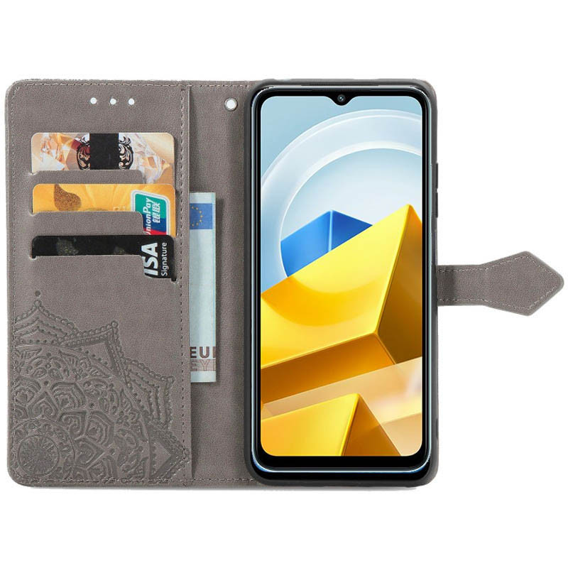 Фото Кожаный чехол-книжка Art Case с визитницей для Xiaomi Poco M5 (Серый) на vchehle.ua