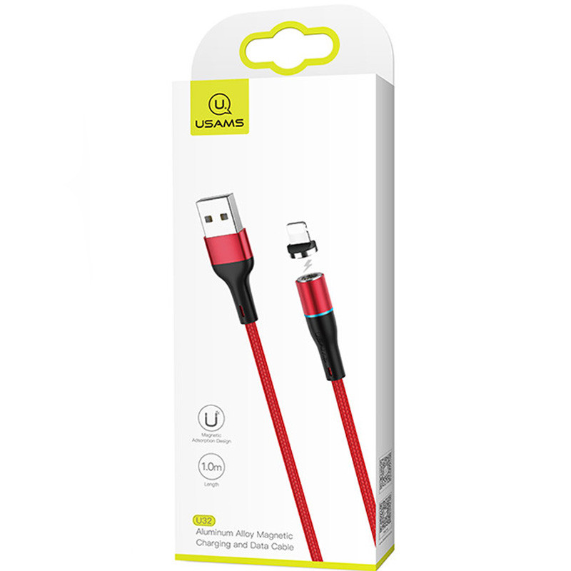 Фото Дата кабель USAMS US-SJ352 U32 Magnetic USB to Lightning (1m) (2.4A) (Червоний) на vchehle.ua