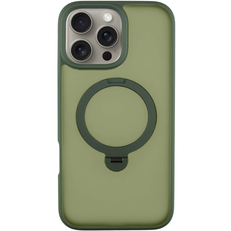 TPU+PC чехол Metal Buttons with Magnetic Safe Colorful HQ Ring для Apple iPhone 16 Pro Max (6.9") (Green)