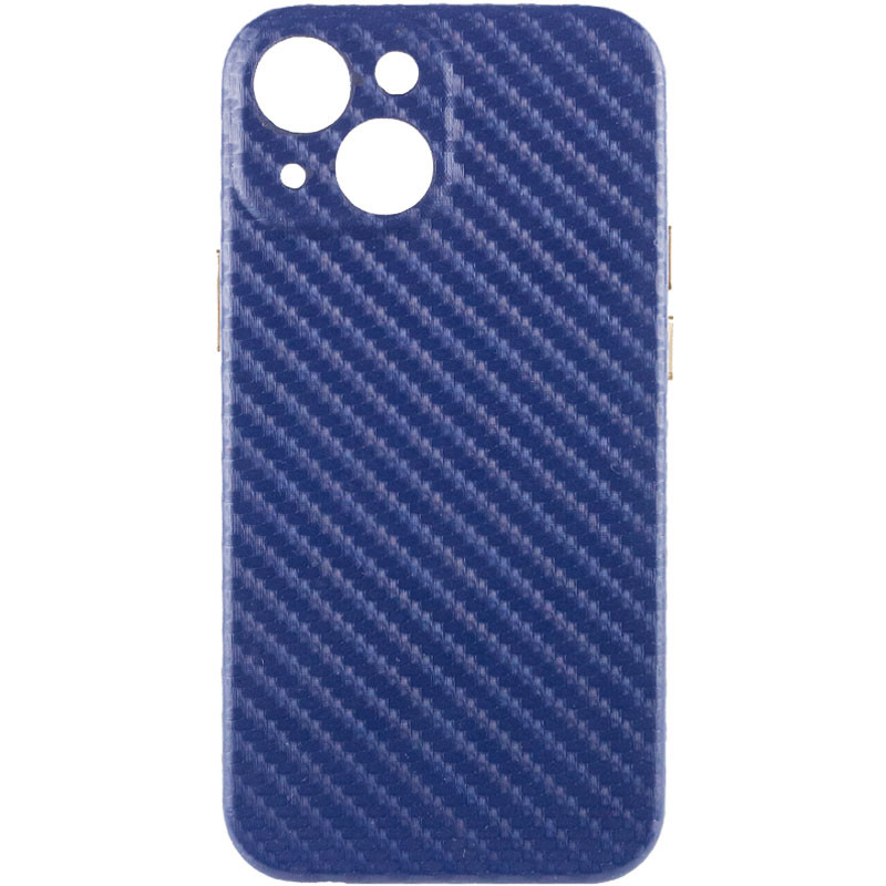 Уценка Кожаный чехол Leather Case Carbon series для Apple iPhone 13 mini (5.4") (Дефект упаковки / Синий)