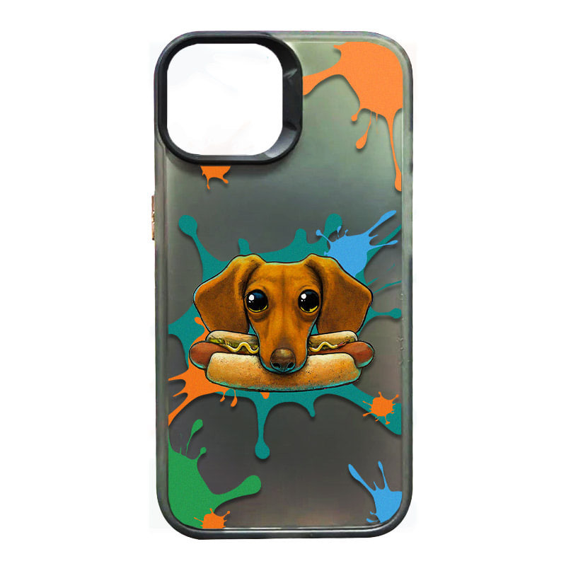 TPU+PC чехол TakiTaki Graffiti magic glow для Apple iPhone 15 Pro Max (6.7") (Sausage dog / Black)