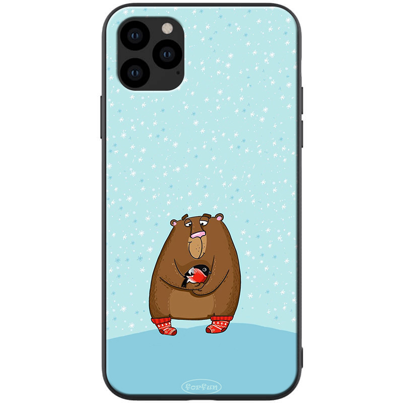 

TPU+PC чехол ForFun для Apple iPhone 11 Pro Max (6.5") (Медведь и снегирь / Голубой) 788503