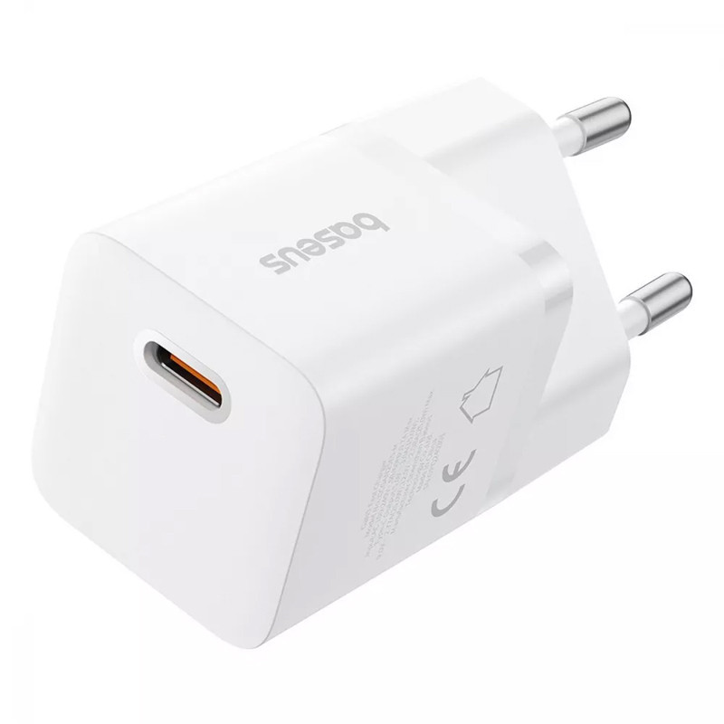 МЗП Baseus GaN5 Fast Charger (mini) PD20W (1USB-C) + кабель Type-C to Type-C (P10110900113) (Moon White) в магазині vchehle.ua