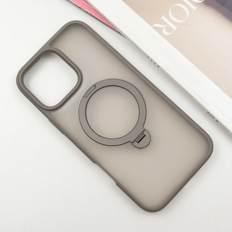 Фото TPU+PC чохол Metal Buttons with Magnetic Safe Colorful HQ Ring для Apple iPhone 16 Pro Max (6.9") (Grey) на vchehle.ua