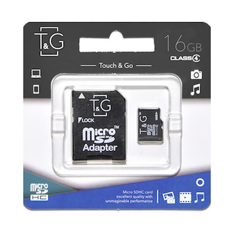 

Карта пам'яті T&G microSDHC 16GB class 4 (з адаптером) (Чорний) 1114841