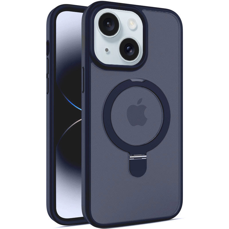 TPU+PC чехол Metal Buttons with Magnetic Safe Colorful HQ Ring для Apple iPhone 15 (6.1") (Dark Blue)