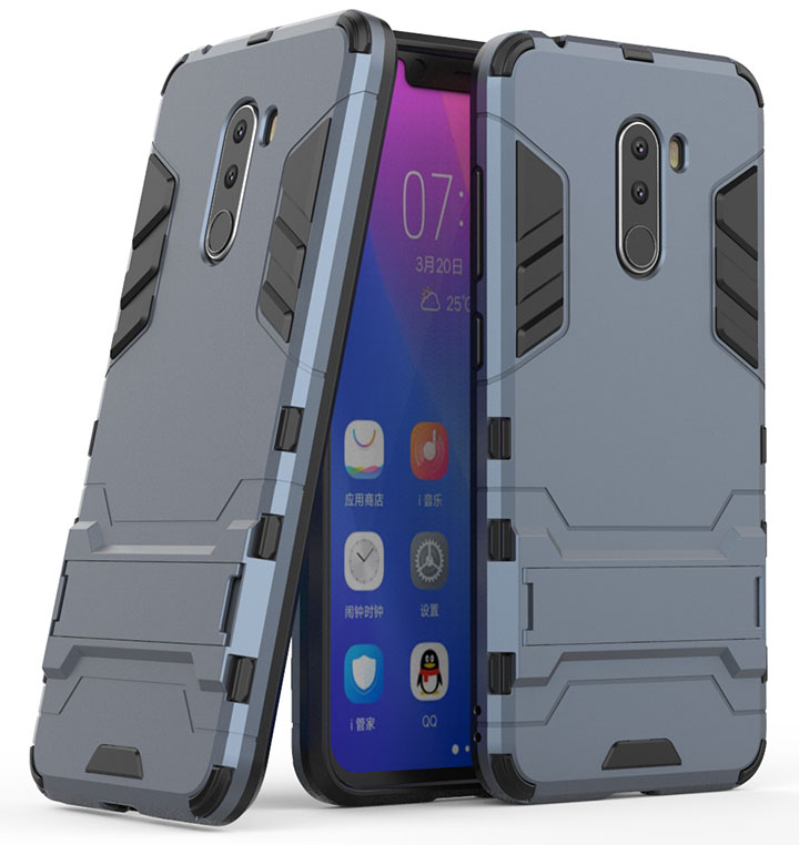 Ударопрочный чехол-подставка Transformer для Xiaomi Pocophone F1 с мощной защитой корпуса (Серый / Metal slate)